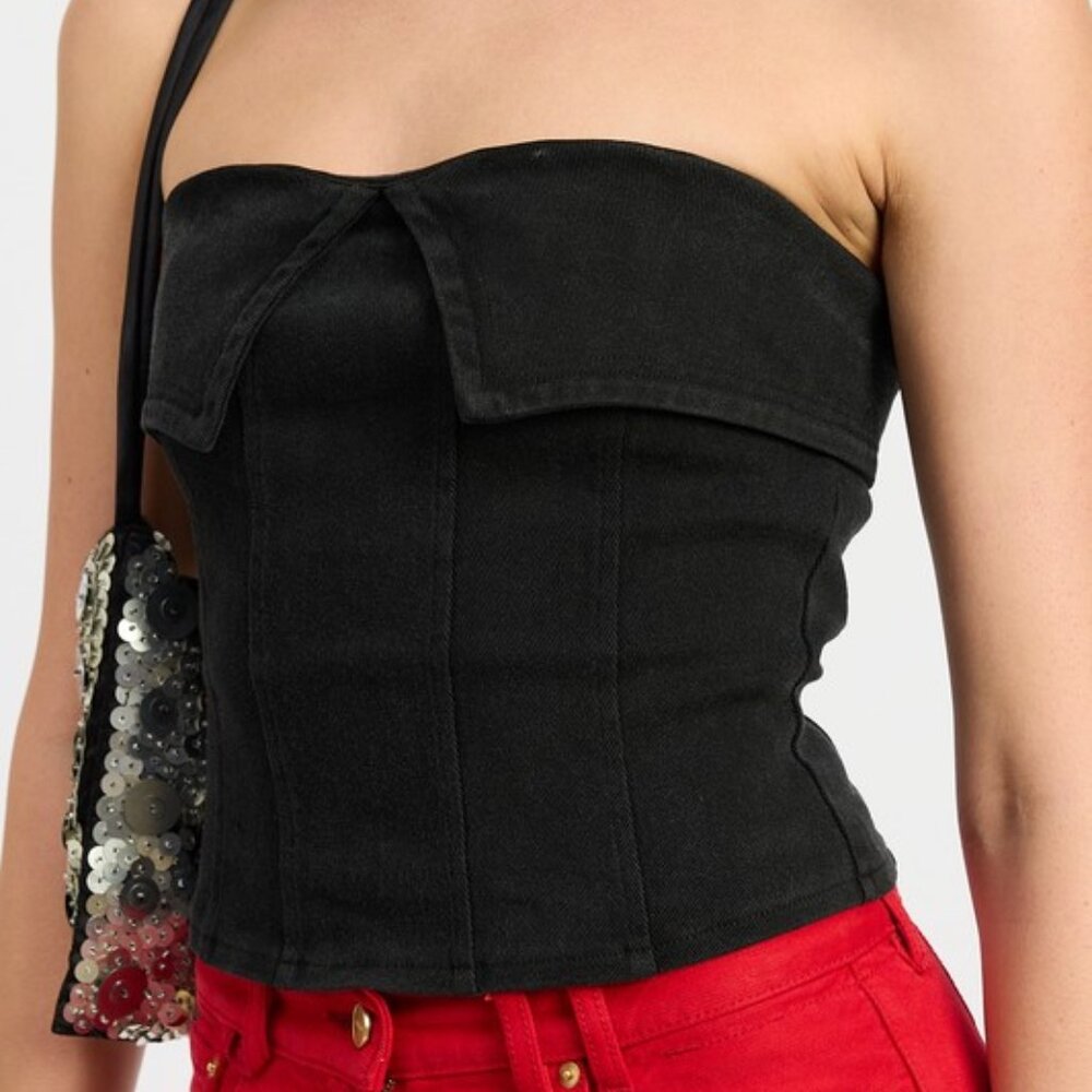 Black Denim Strapless Crop Top
